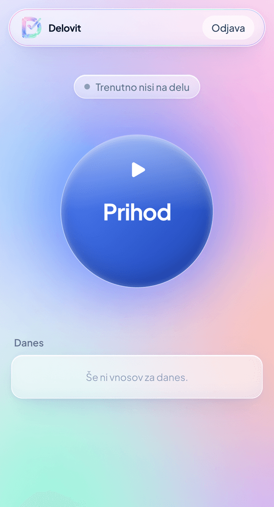 Samodejno beleženje delovnega časa v aplikaciji Delovit, sprotni vpis prihoda in odhoda